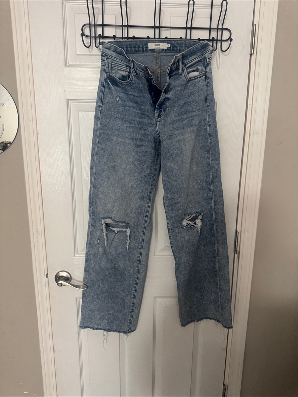 Wide-Leg Distressed Jeans in Light Blue by NOBLE
